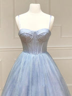 Glitzerndes Tüll-Abendkleid in A-Linie mit Taschen