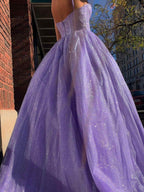 Glitzerndes Tüll-Abendkleid in A-Linie mit Taschen