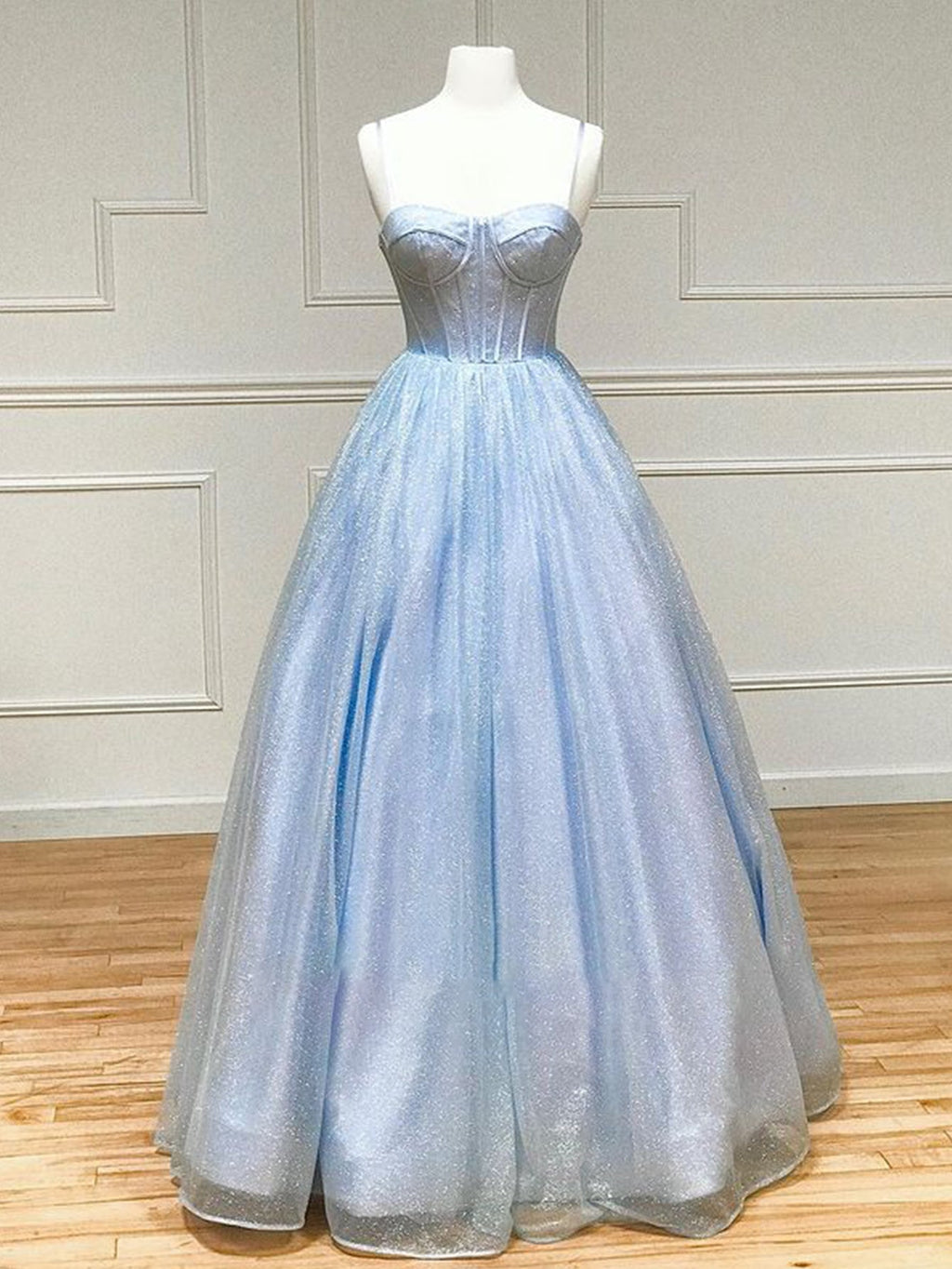 Glitzerndes Tüll-Abendkleid in A-Linie mit Taschen