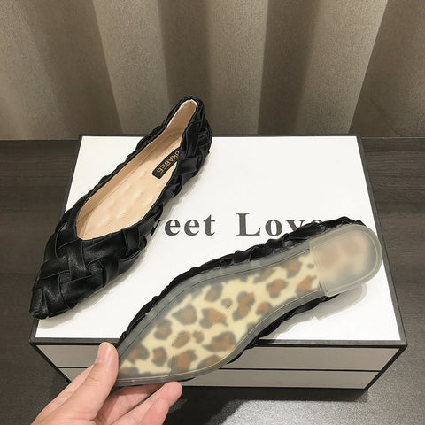 Weiche, bequeme Aprikosen-Flachschuhe für Damen mit spitzer Spitze 