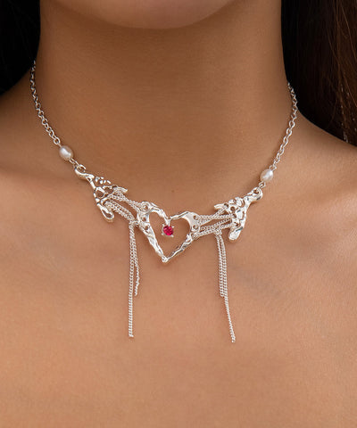 Moderne Gold Sterling Silber Overgild Zirkon Liebe Quaste Prinzessin Halskette 