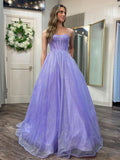 Glitzerndes Tüll-Abendkleid in A-Linie mit Taschen
