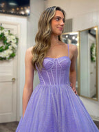 Glitzerndes Tüll-Abendkleid in A-Linie mit Taschen