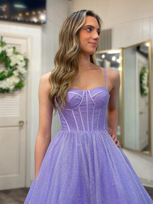 Vestido de fiesta de tul con purpurina y bolsillos en forma de A
