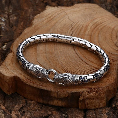 Sterling Silver Vintage Blue Zirconia Snake Bracelet