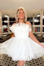 A-Line Strapless Ruffled Short Homecoming Dress