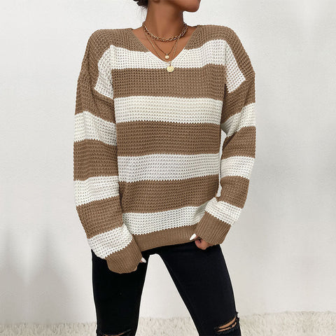 Gestreifter Pullover für Herbst und Winter: Dünnes, langärmliges Freizeitoberteil für Damen 