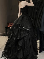 A-Linien-Ballkleid mit herzförmigem Ausschnitt, Tüllrüschen und Stufenrock, langes Abschlussballkleid