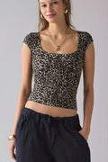 Square Neck Ribbed Printed T-shirt