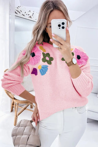 charming pink knitted floral sweater