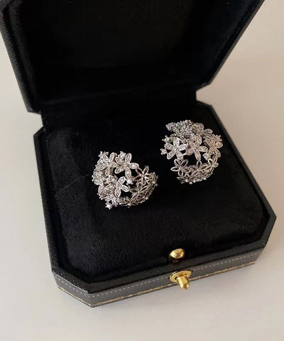 Pendientes de aro de plata de ley con circonitas ahuecadas y seda estilo bohemio 