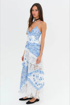 Deep V Ruffle Floral Lace Patchwork Cami Maxi Dress
