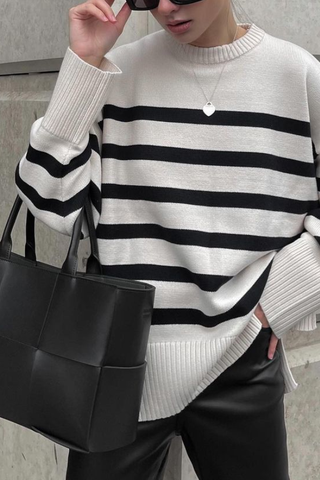 Striped Long Sleeve Crew Neck Pullover Knitted Women's Sweater