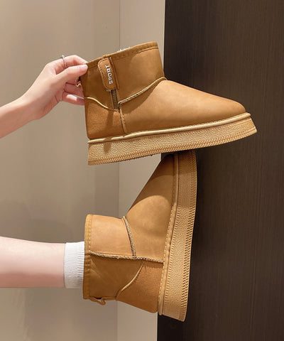 Lässige Kamelstiefel mit Plateausohle, Kunstleder, flauschiges Wollfutter 