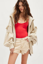 Oversized Lace Up Sleeve Zip Hoodie