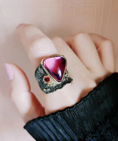 Edle lila-rote herzförmige Ringe aus Legierung mit Edelsteinen 