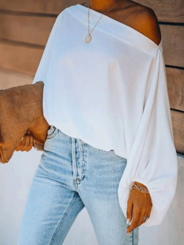 Camiseta sencilla holgada de tres colores con mangas abullonadas y estampado liso 