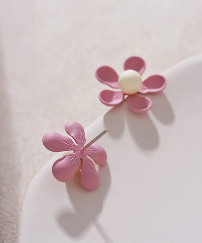 Stylish Pink Sterling Silver Alloy Floral Stud Earrings