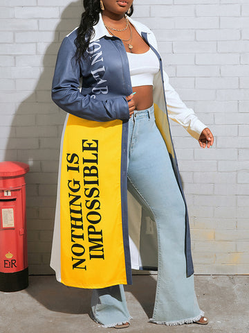 Lockerer Trenchcoat mit geometrischem Afro-Print und herkömmlichem Kragen für Damen in Übergröße 