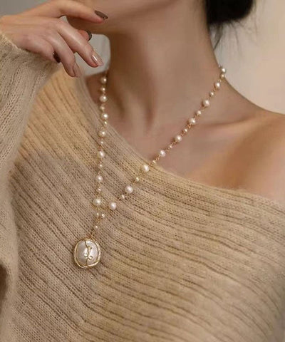 Collar con colgante de borla de perla blanca de moda 