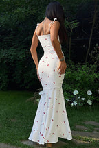 Chic Print Cami Ruched Slit Maxi Dress