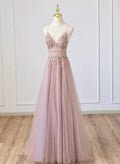 V-neckline Beaded Spaghetti Strap Floor Length Party Dress Long Formal Dress