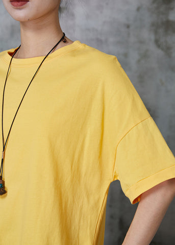 Camisetas sin mangas de algodón con parches asimétricos amarillos informales para verano 