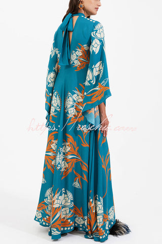 Shine The Light Unique Printed High Neck Bell Sleeve Loose Maxi Dress