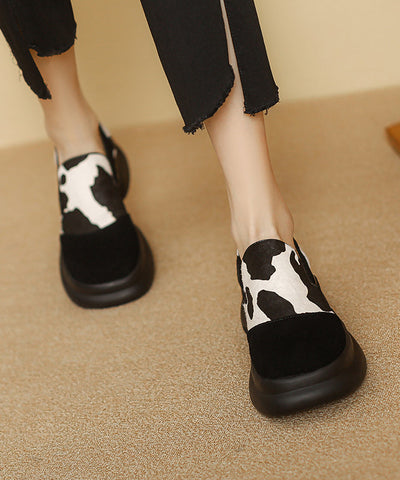 New White Horse Hair Splicing Platform Loafer Shoes