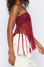 Sexy Tie Cami Hollow Tassel Halter Top