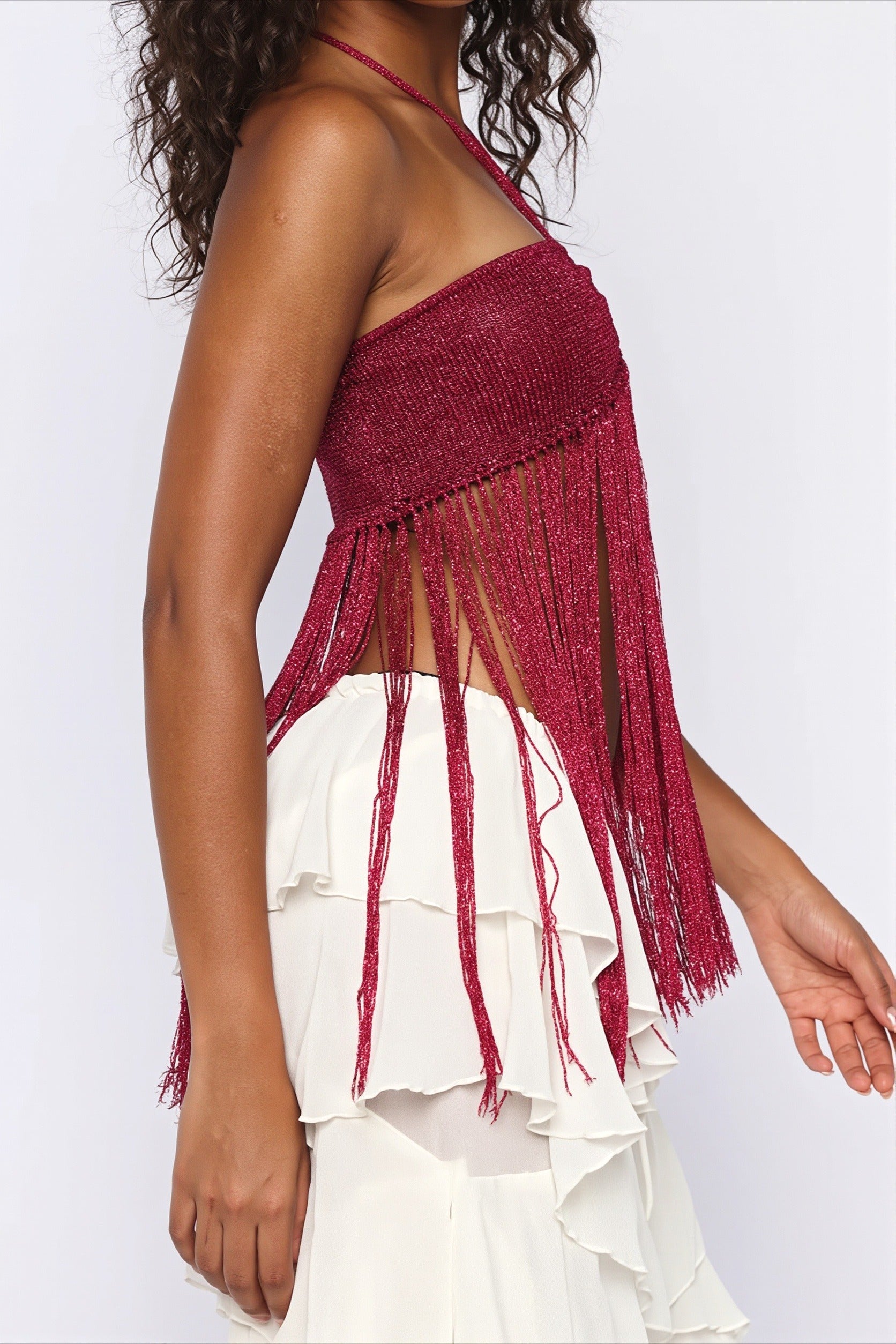 Sexy Tie Cami Hollow Tassel Halter Top