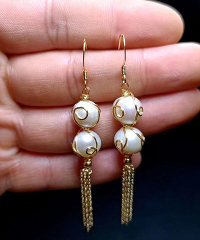 Mode Perlenquaste 14K Gold Tropfen Ohrringe 