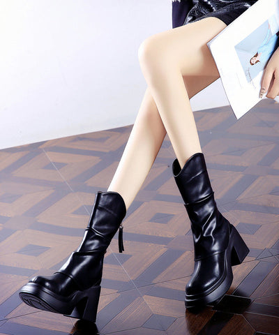 Botas casuales de cuero sintético grueso amarillo con empalme 