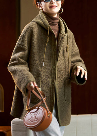 Lose Grüne Kapuzentaschen Patchwork Teddy Kunstpelz Mäntel Frühling 