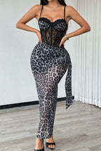 Sexy Leopard Print Lace Bodycon Maxi Dress