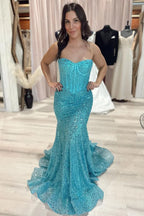 Vestido de fiesta tipo corsé con escote corazón de sirena brillante, con cola de barrido/cepillo y abalorios