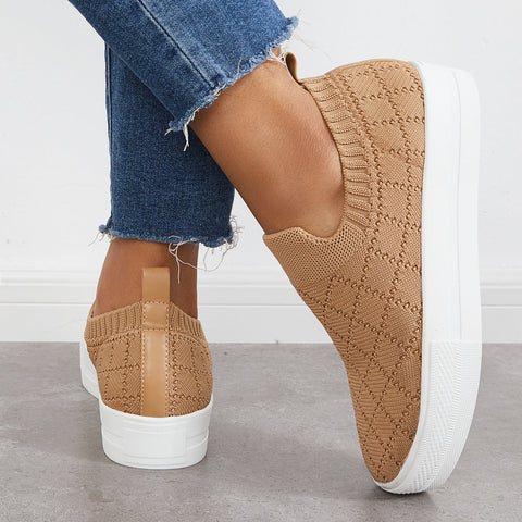 Mocasines de plataforma de punto elástico sin cordones, zapatos transpirables para caminar 