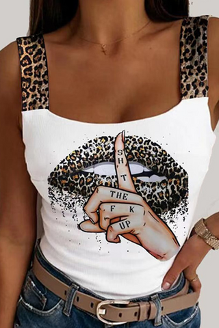 Lässiges Leoparden-Patchwork-Top mit Spaghettiträgern (4 Farben) 