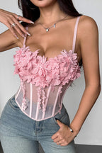Floral Mesh Sexy Bustier Cami Top