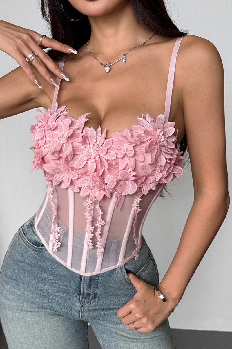 Floral Mesh Sexy Bustier Cami Top