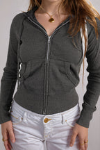 Ribbed Zip Hooded Slim Crop Top