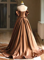 A-Linie Ballkleid Satin Off Shoulder Rundhals Lang Abschlussballkleid Abendkleid