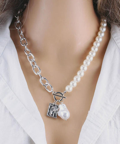 Mode Gold Kette Perle Halskette Für Frauen Barock Perle Metall Zwei Stück Set 