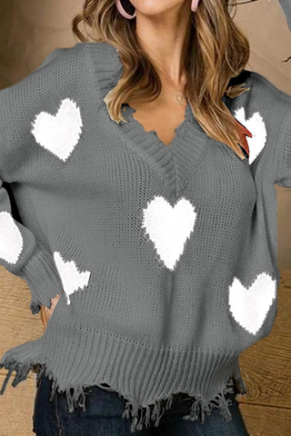 Lässiger Pullover mit V-Ausschnitt und Quastenkontrast 