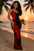 Beach Holiday Printed Fitted Cami Maxi Dress