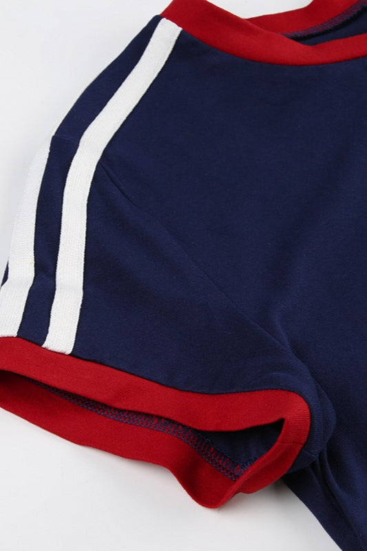 Sporty Color Block Number Print Slim T-shirt