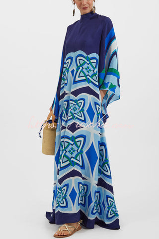 Shine The Light Unique Printed High Neck Bell Sleeve Loose Maxi Dress