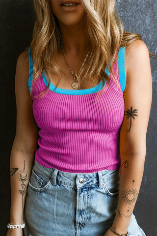 cheerful pink colorblock knit tank top
