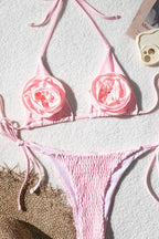 Ruffle Floral Solid Tie Bikini Set