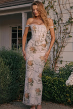 Floral Printed Bandeau Bodycon Maxi Dress